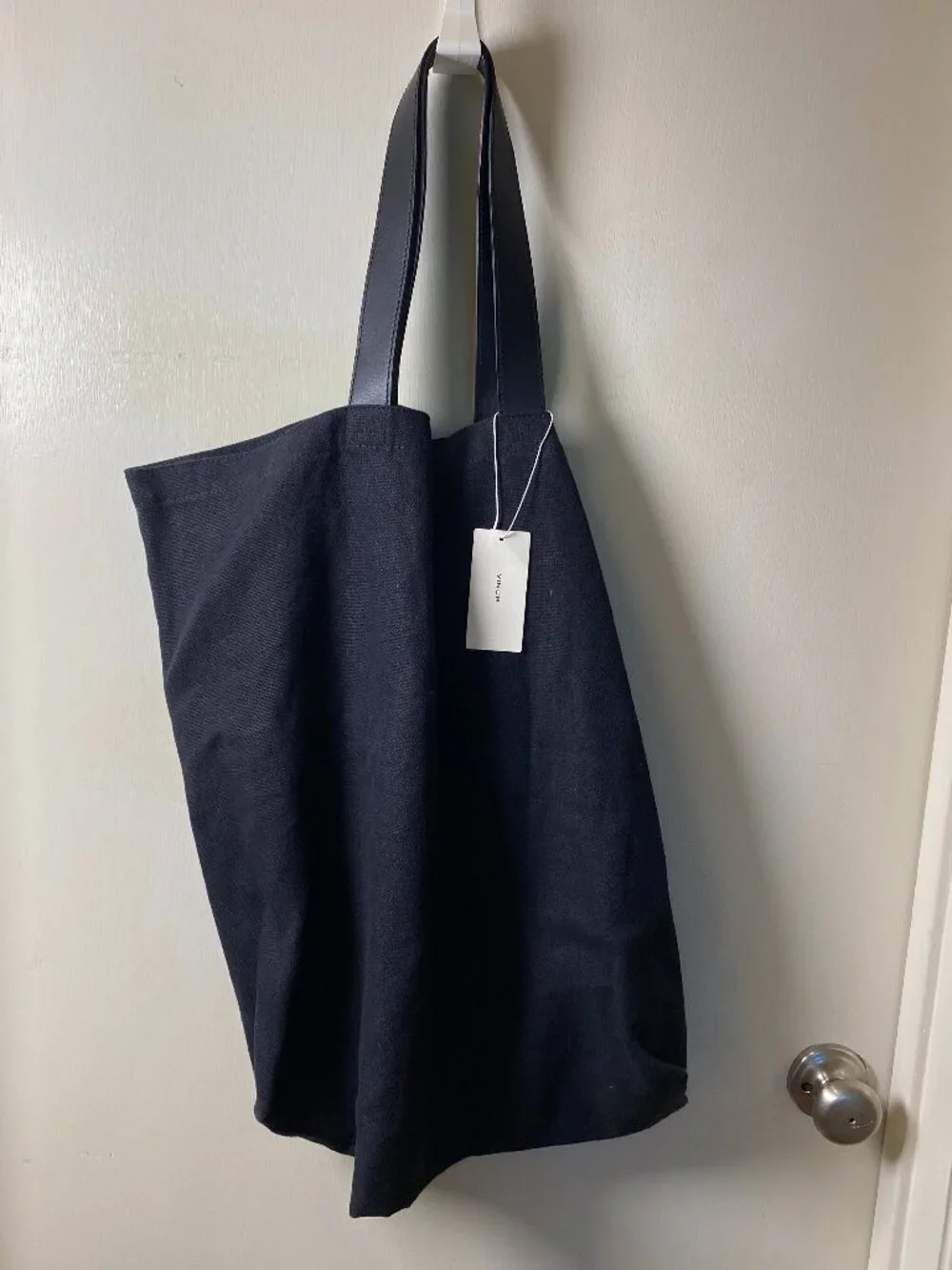 Vince Kendall Conrad Tote Bag Black Canvas Leather Handles NWT